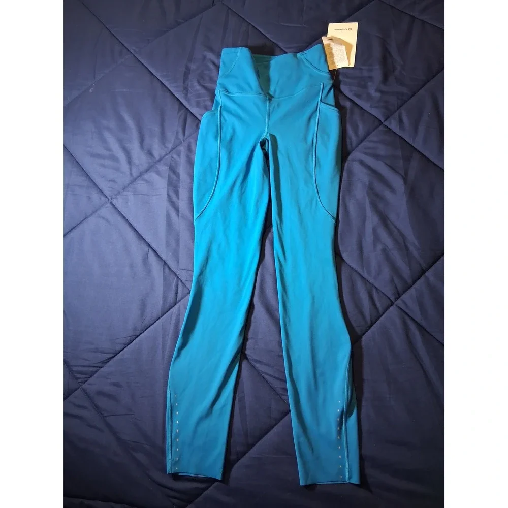 Lululemon Fast and Free HR Tight 25 Pockets Hawaiian Blue HWIB Size 0 LW5FARS